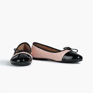 FRENCH SOLE London • Amelie flats blush pink quilted black patent cap toe bow